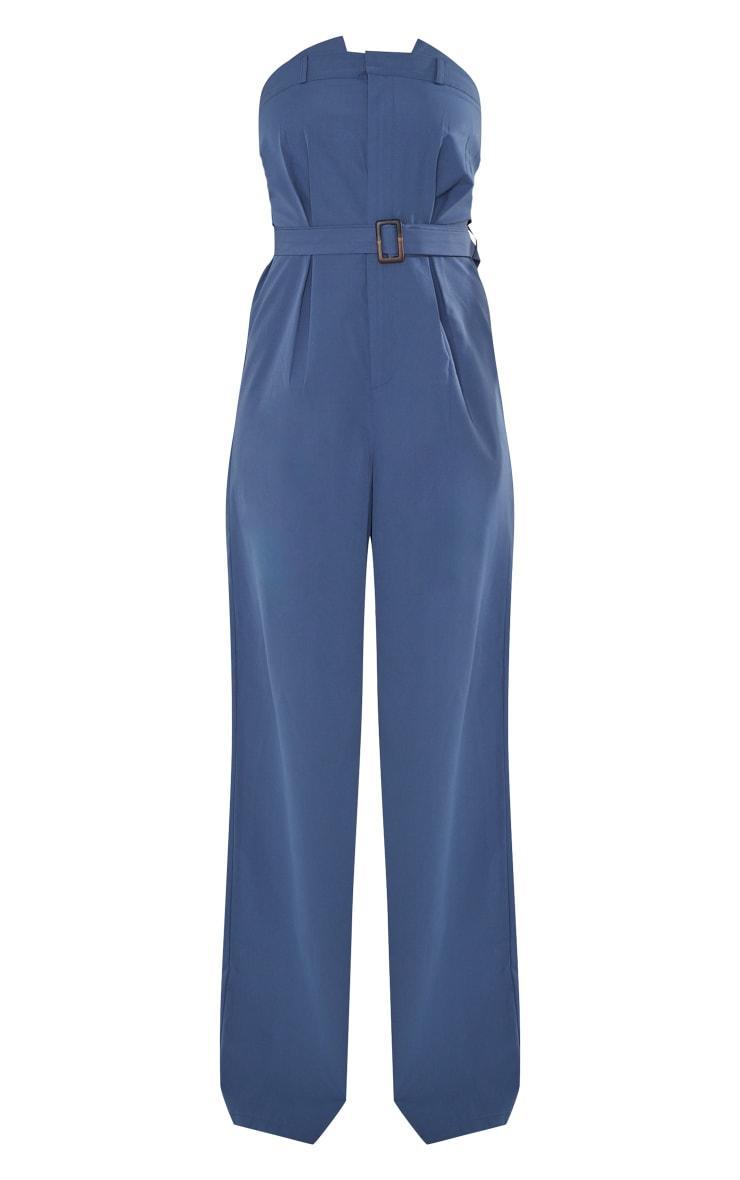 Dark Blue Woven Belted Bandeau Wide Leg Jumpsuit Product Image
