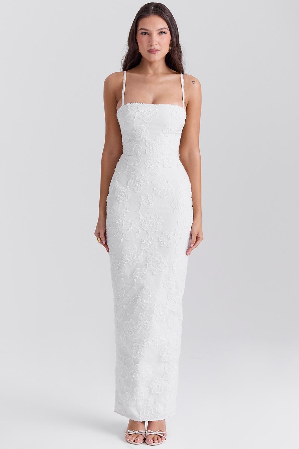 Eva  white floral lace maxi dress Product Image