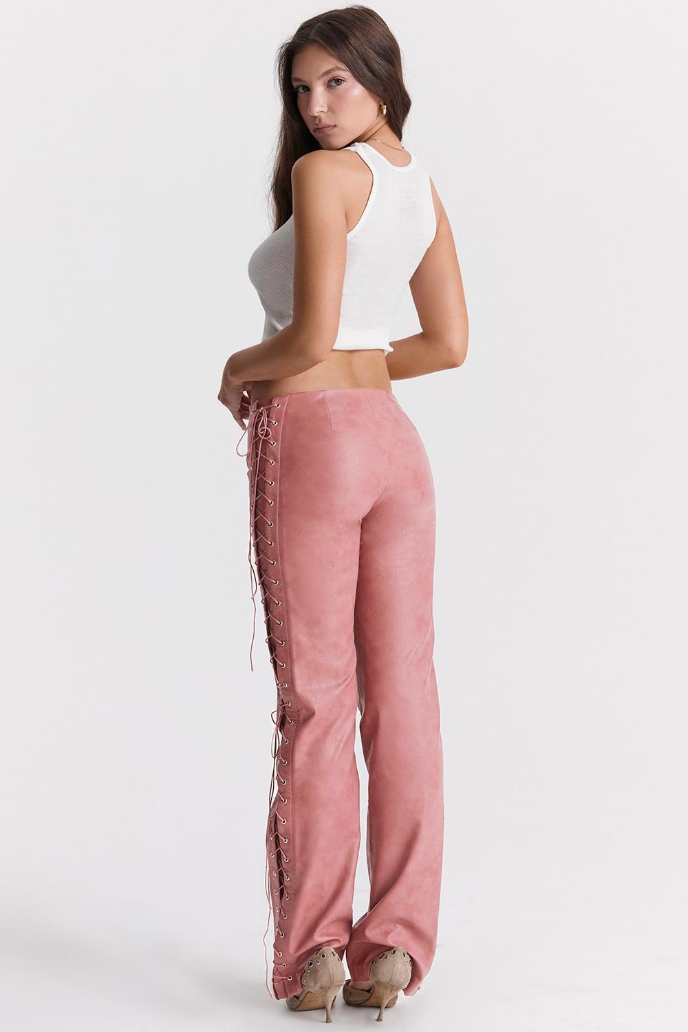 Drew Warm Pink Vegan Leather Lace Up Trousers Product Image