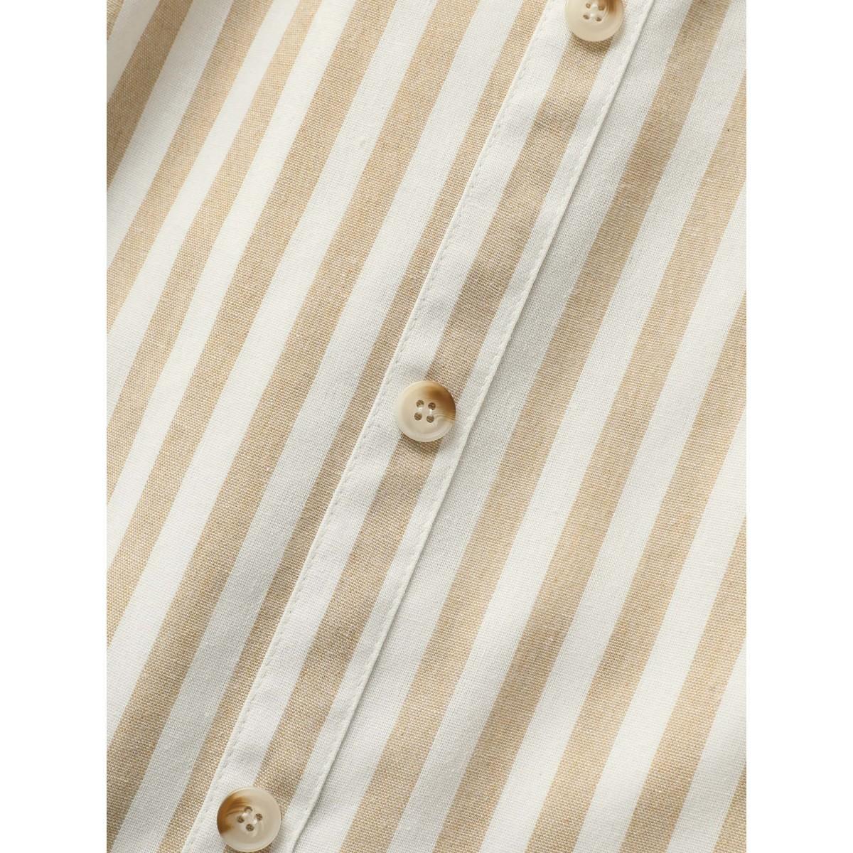 Plus Size Stripes Elastic Waist Button Detail Pocket Skirt Women Apricot Work From Home Button No stretch Slanted pocket Work Skirts BloomChic 10/M Product Image