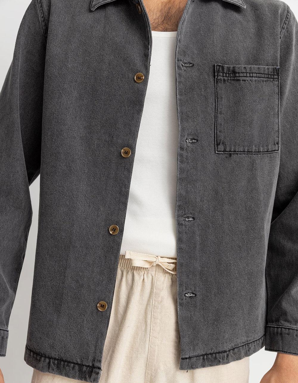 RHYTHM Mens Button Up Denim Shirt - WASHED BLACK Product Image