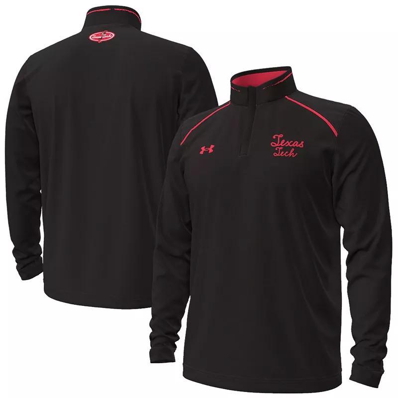 Men's Under Armour Black Texas Tech Red Raiders Throwback Cursive Quarter-Zip Pullover Top, Size: Large Product Image