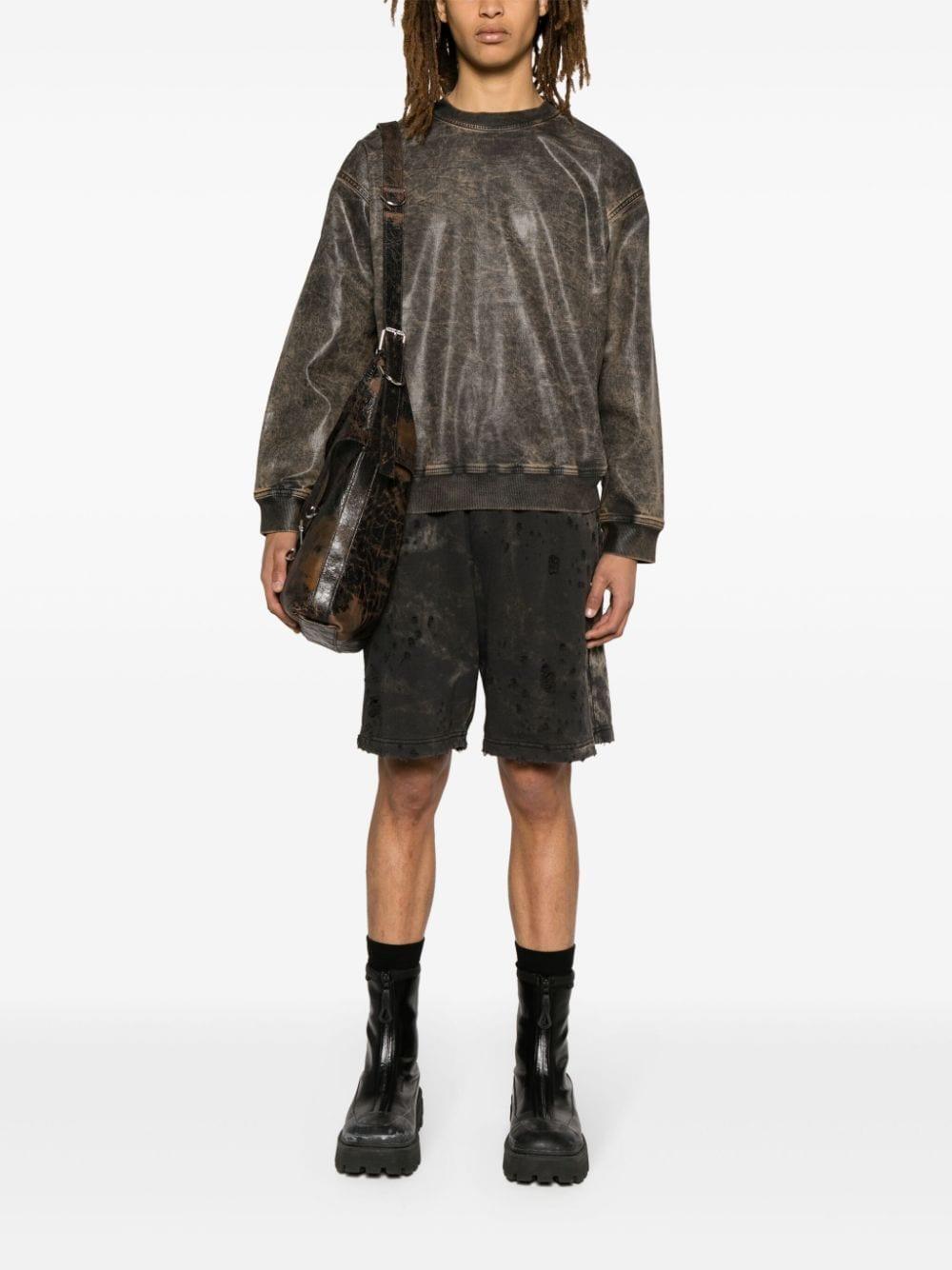 Distressed Acid-wash Cotton Shorts In Black Product Image