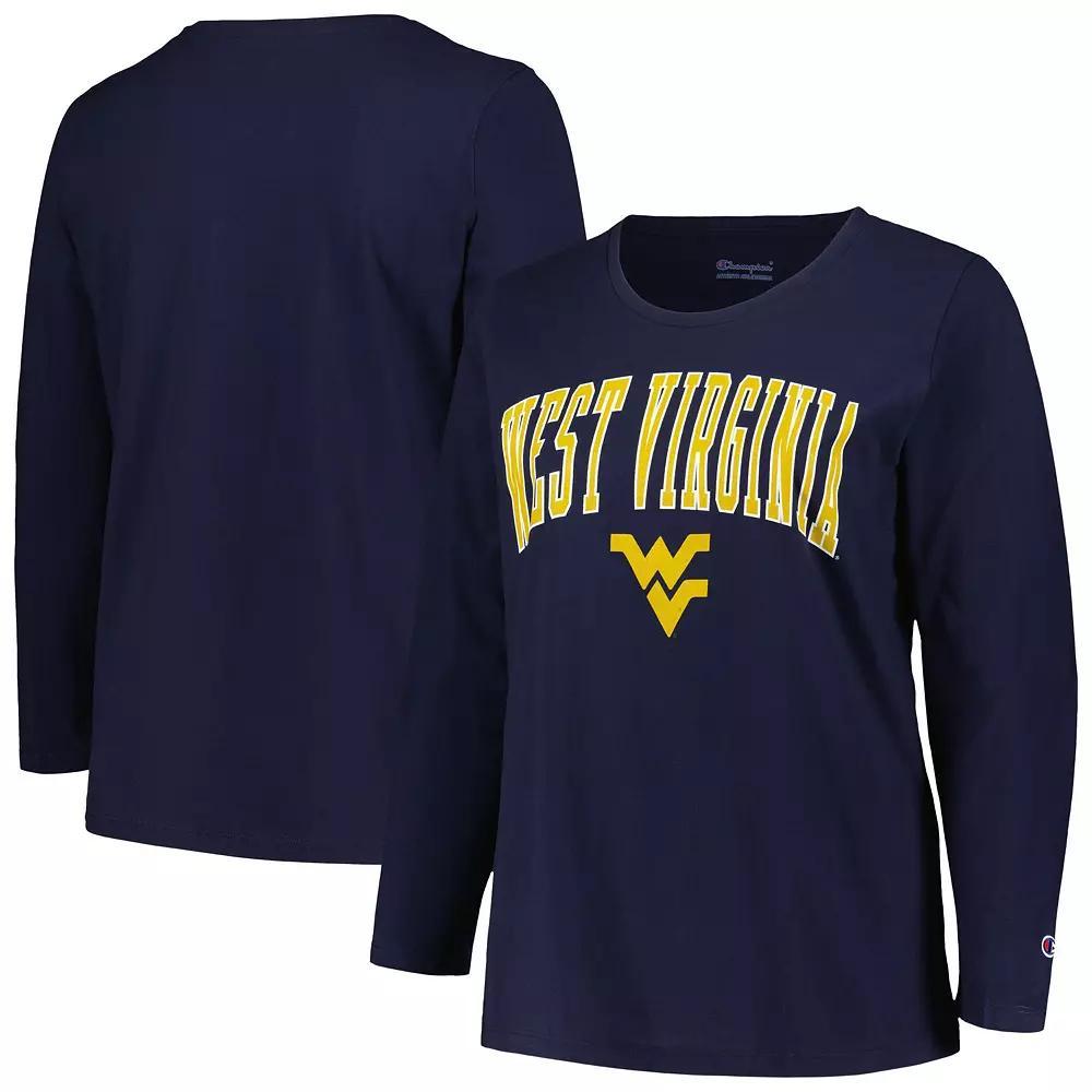 Women's Profile Navy West Virginia Mountaineers Plus Size Arch Over Logo Scoop Neck Long Sleeve T-Shirt, Size: 3XL, Blue Product Image