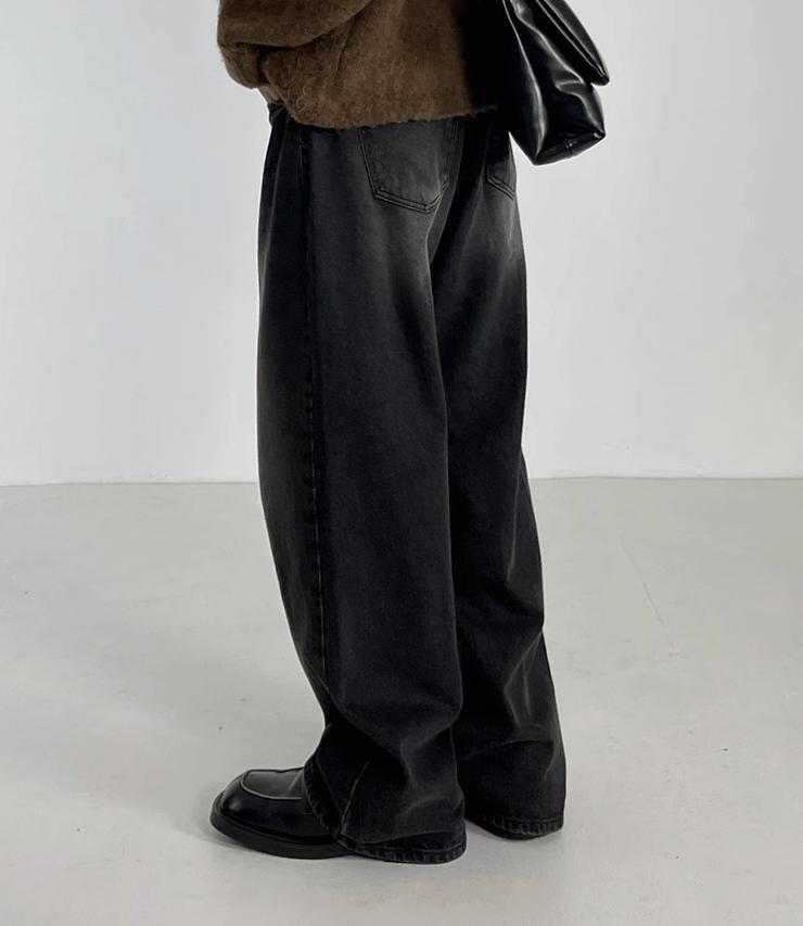RT No. 10348 WASHED BLACK WIDE STRAIGHT DENIM JEANS Product Image