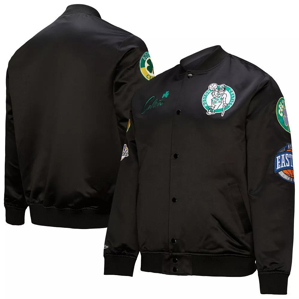 Men's Black Boston Celtics Hardwood Classics Blackout Collection Satin Full-Zip Jacket, Size: Small Product Image
