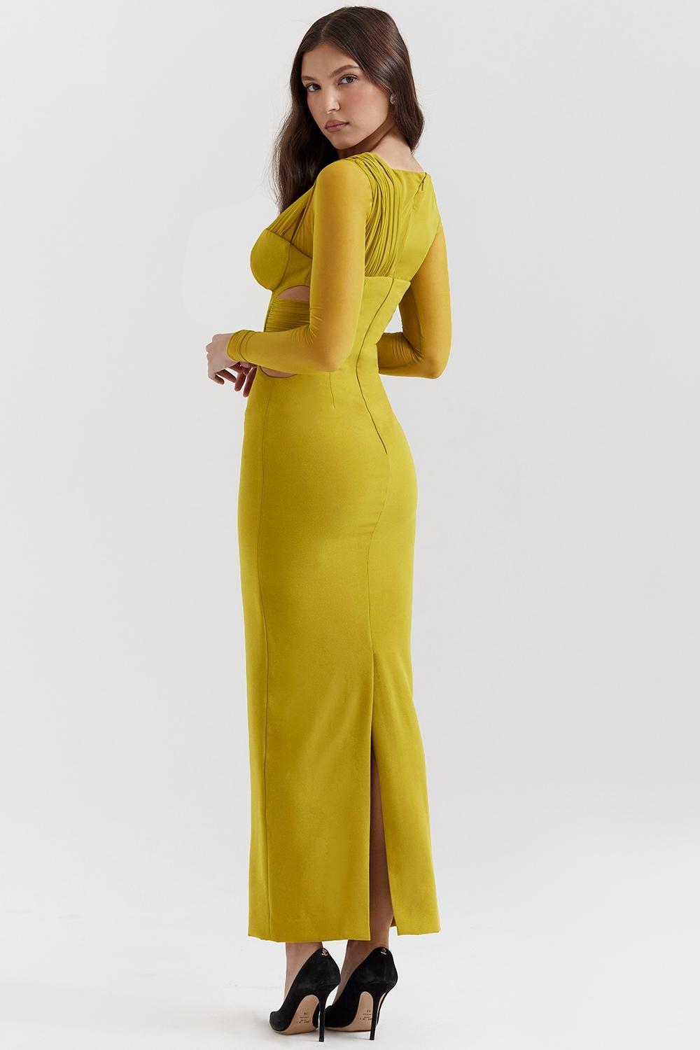 Zahra  chartreuse plunge maxi dress - sale Product Image