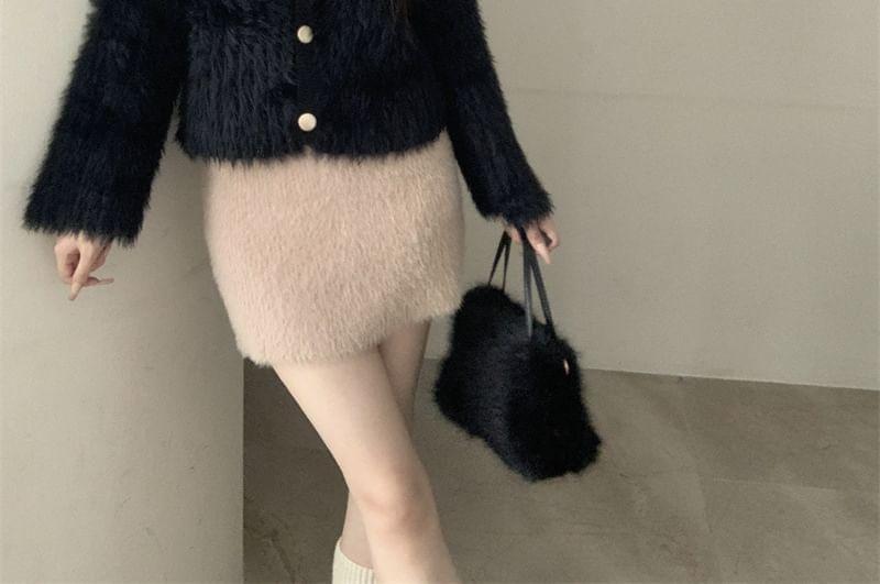 Collar Plain Ribbed Cardigan Product Image