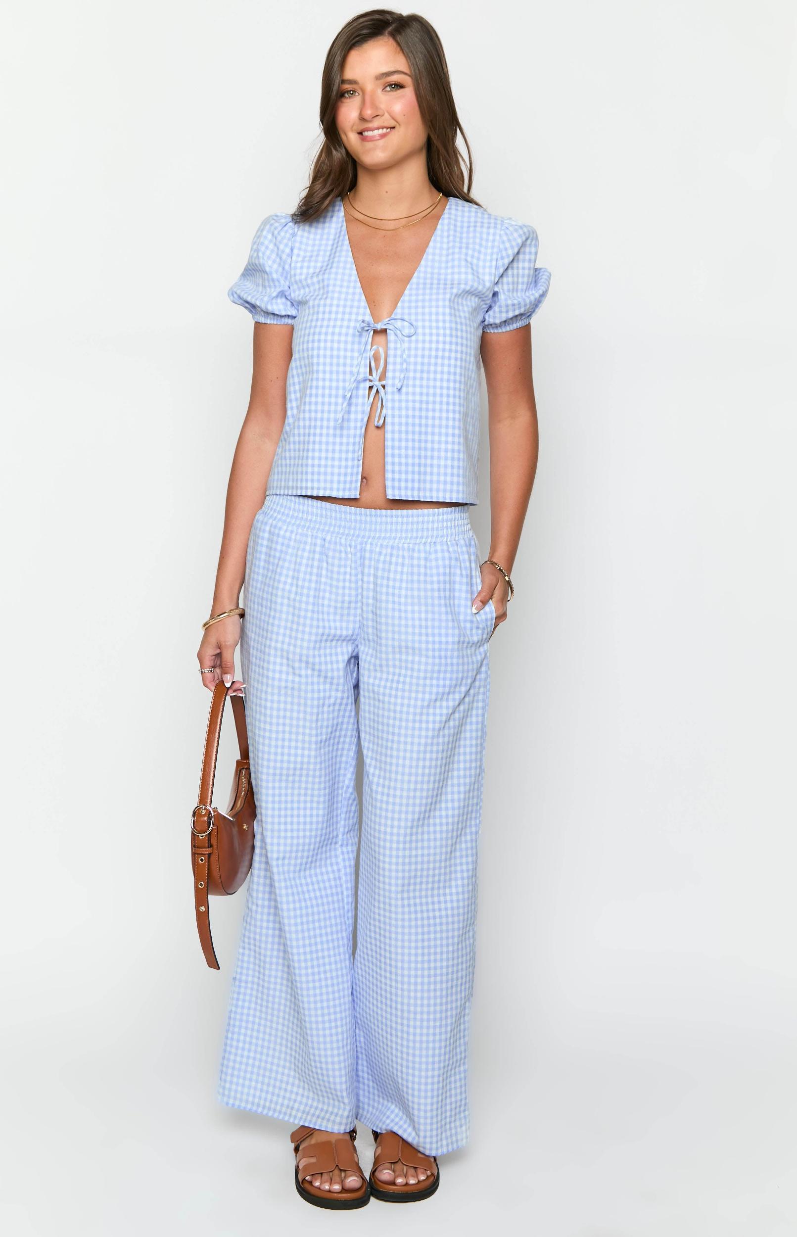 Lunya Blue Gingham Tie Up Top Product Image