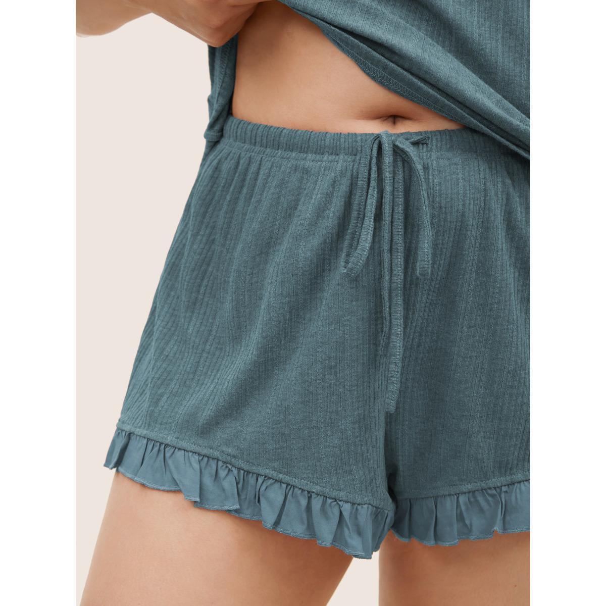 Plus Size Texture Patchwork Ruffles Drawstring Loungewear Set Women Teal Texture Sleeveless Non Lounge Loungewear Sets BloomChic 22-24/3X Product Image
