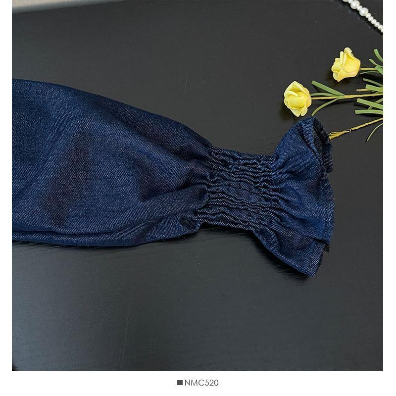 Set: Bow-Print Knit Vest + Denim Shirt Product Image