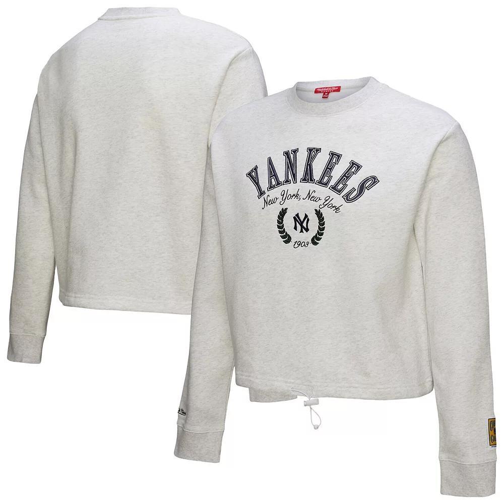 Women's Mitchell & Ness Heather Gray New York Yankees Cropped Toggle Pullover Sweatshirt, Size: XL, Grey Product Image