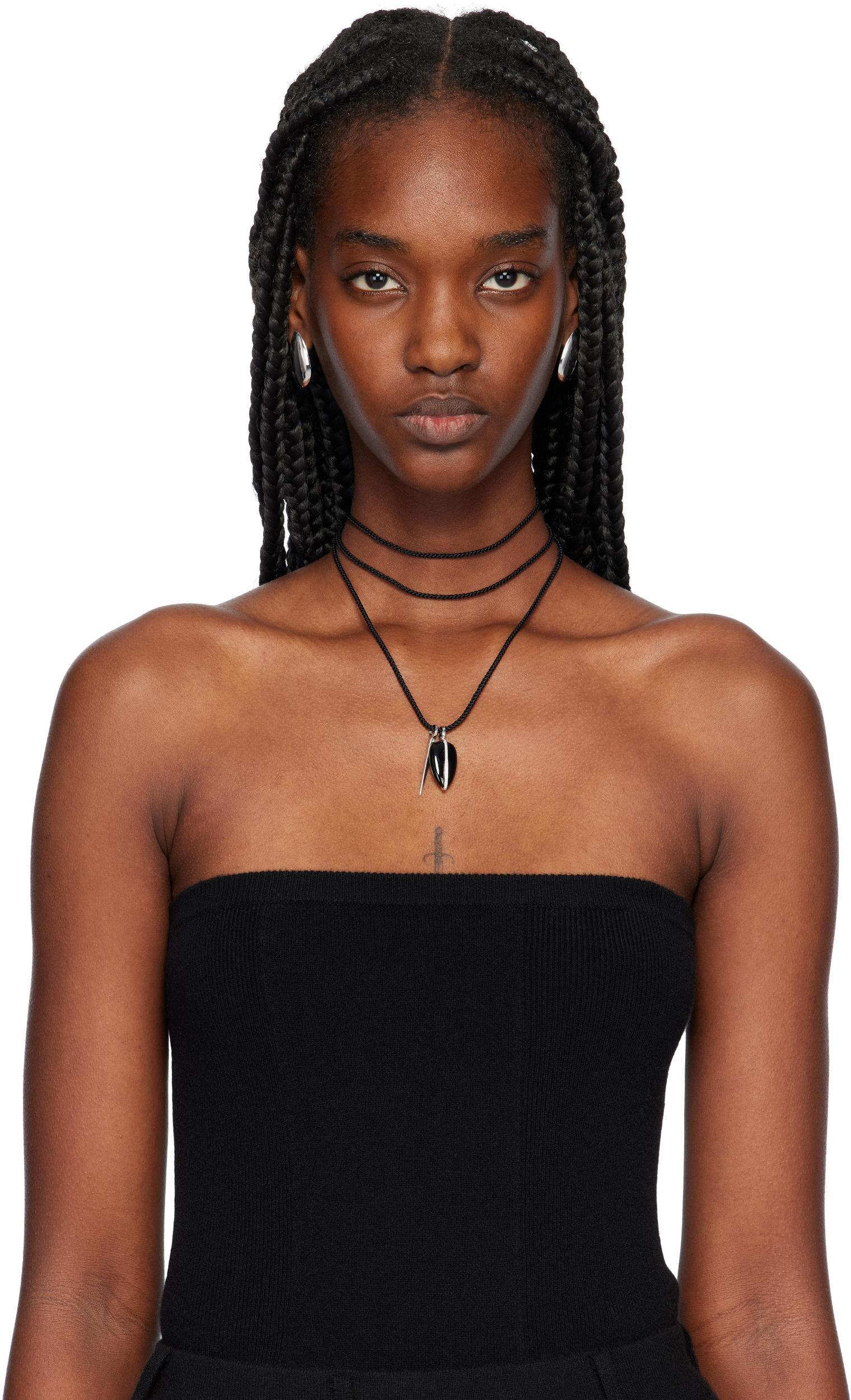 BY PARIAH Black Small Diamond Pebble Pendant Necklace In Black Silver Product Image