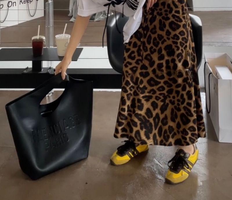 Low Waist Leopard Print Maxi A-Line Skirt Product Image
