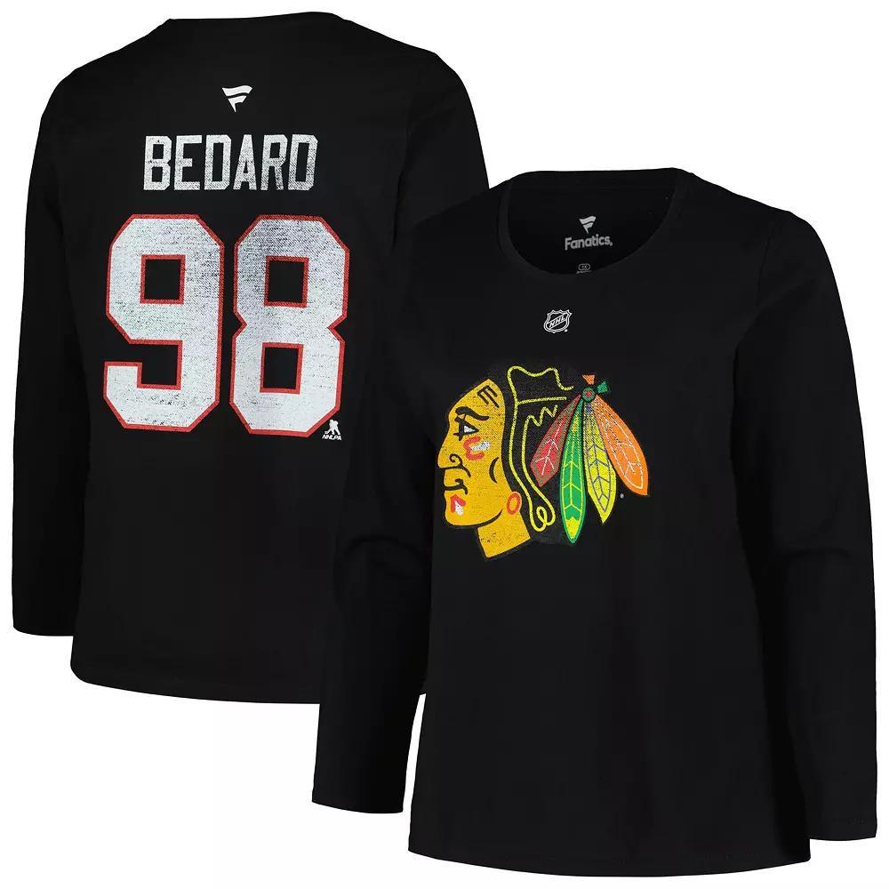 Women's Profile Connor Bedard Black Chicago Blackhawks Plus Size Name & Number Long Sleeve T-Shirt, Size: 2XL Product Image