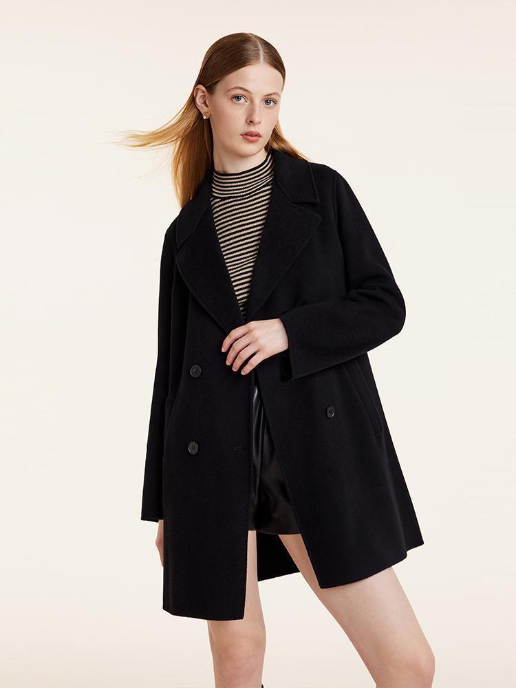 Wool And Cashmere Double-Faced Notched Lapel Women Coat Product Image