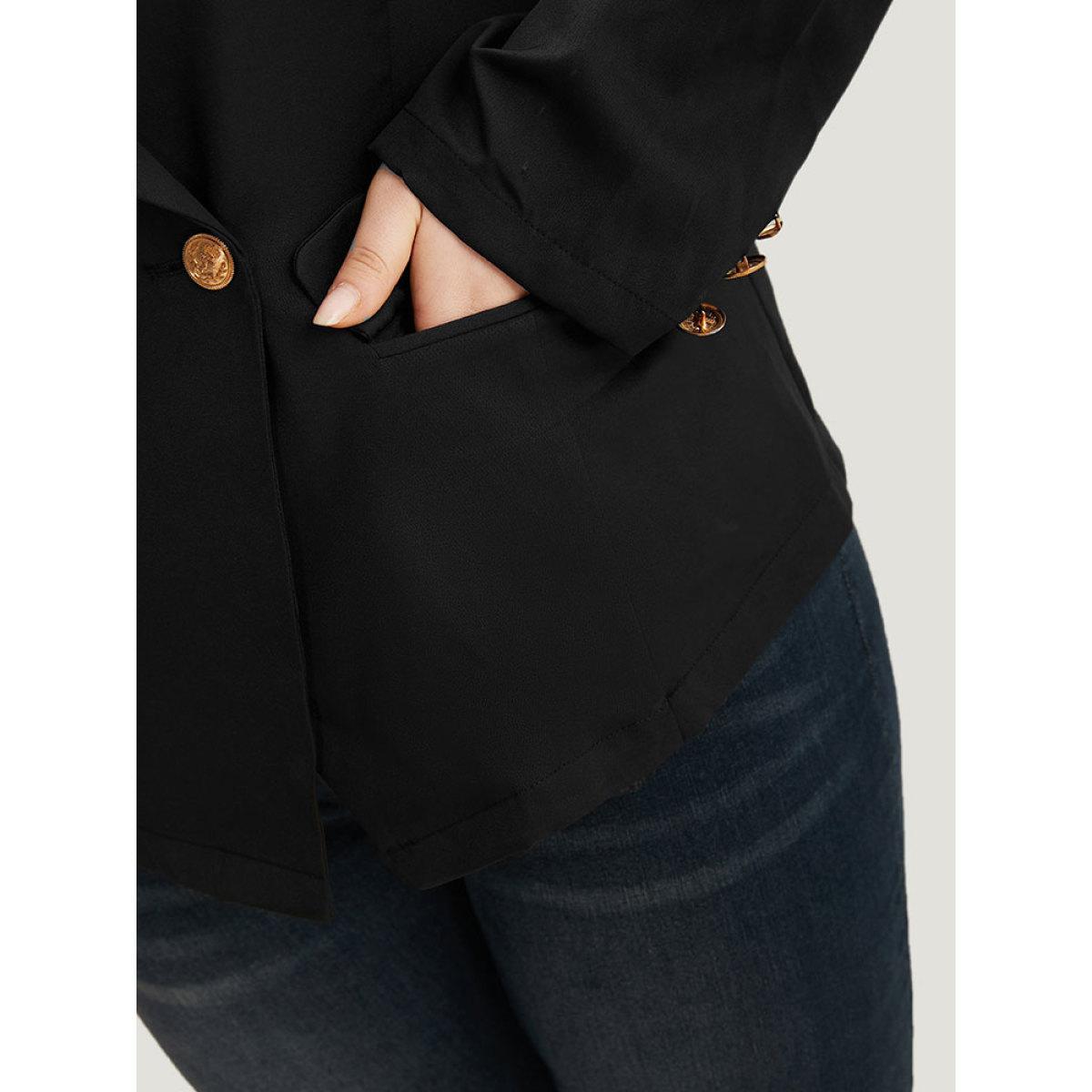 Plus Size Suit Collar Buckle Detail Pocket Blazer Black Women Work Plain Plain Sleeve Long Sleeve Suit Collar 30/6X Pocket Workwear Essentials Blazers BloomChic Product Image