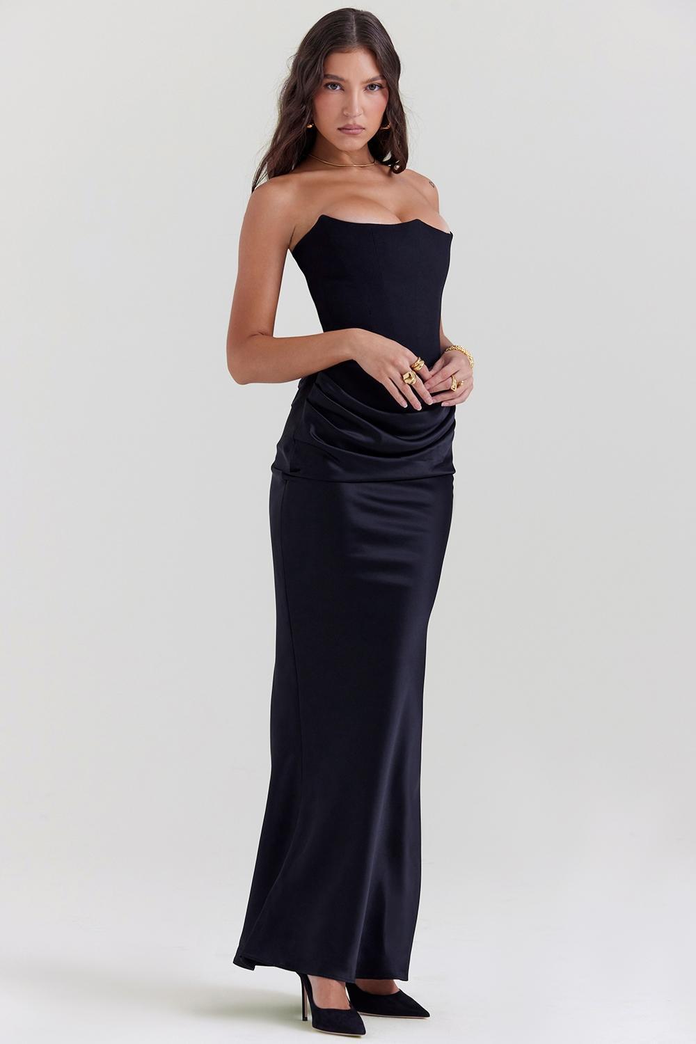 Persephone Black Strapless Corset Dress Product Image