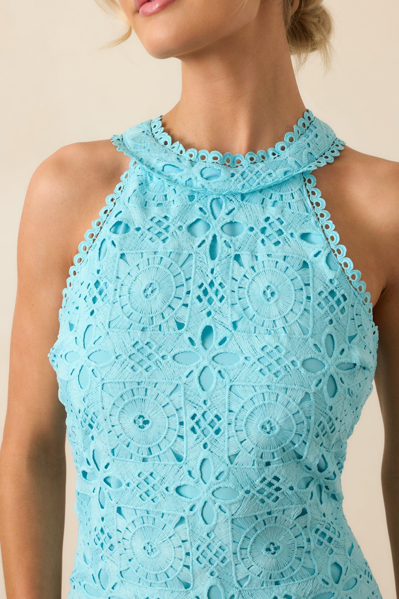 It's A New Day Horizon Blue Floral Embroidered Maxi Dress Product Image
