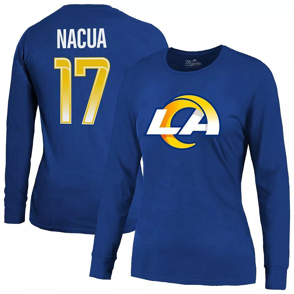 Women's Majestic Threads Puka Nacua Royal Los Angeles Rams Player Name & Number Long Sleeve T-Shirt, Size: 2XL, Blue Product Image