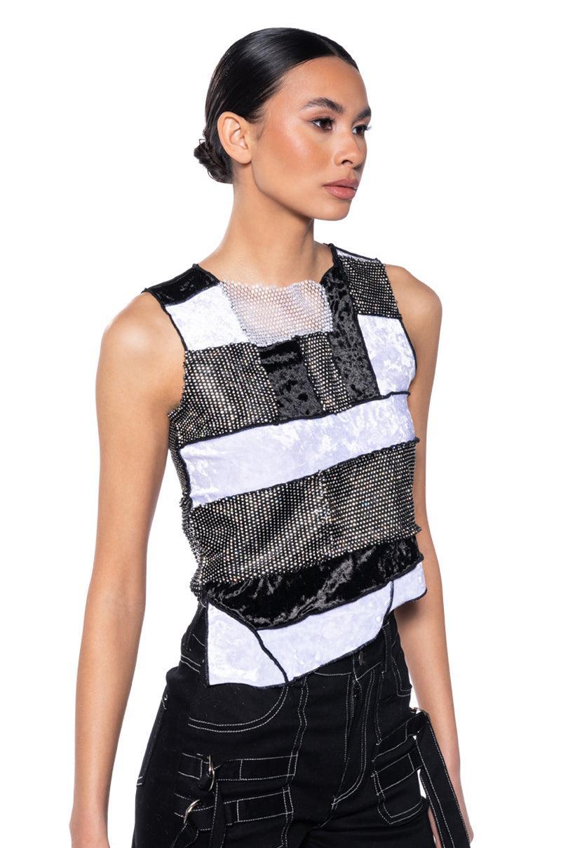 CHAOTIC BEAUTY RHINESTONE PATCHWORK TOP Product Image