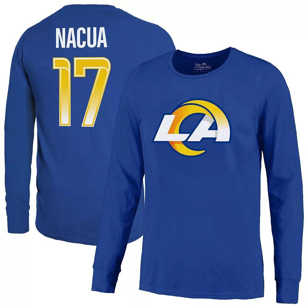 Men's Majestic Threads Puka Nacua Royal Los Angeles Rams Name & Number Non-Distressed Long Sleeve T-Shirt, Size: 2XL, Blue Product Image