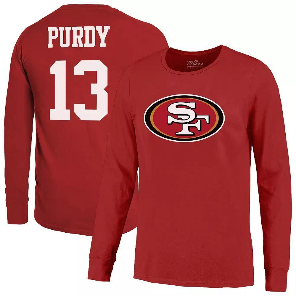 Men's Majestic Threads Brock Purdy Scarlet San Francisco 49ers Name & Number Long Sleeve T-Shirt, Size: XL, Red Product Image