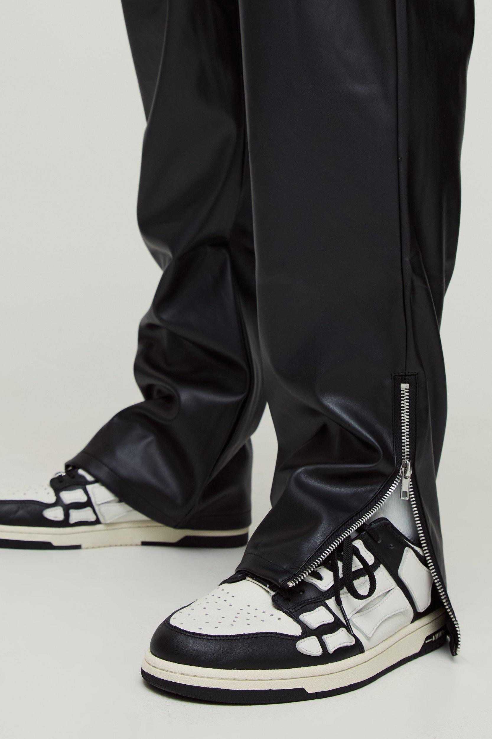 Plus Skinny Fit Zip Detail PU Pants | boohooMAN USA Product Image