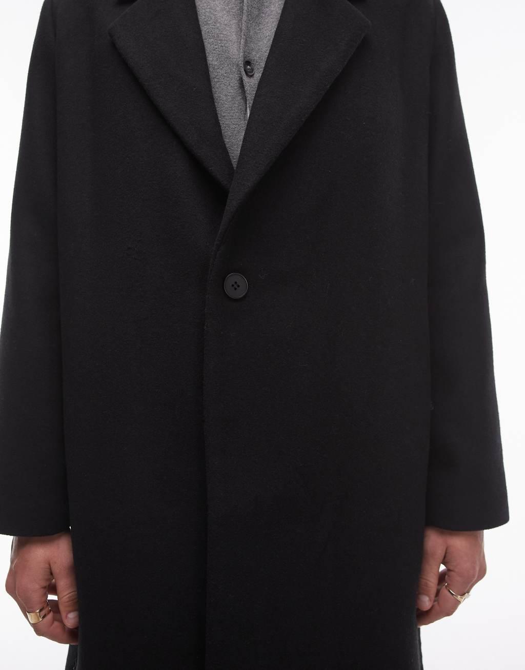 Topman single breasted overcoat in black Product Image