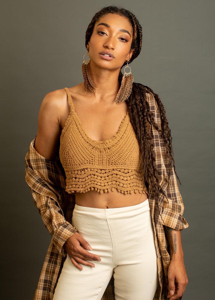 Sonnet Crochet Top in Tarnished Gold Female Product Image