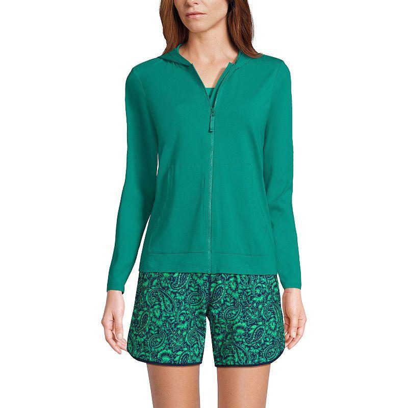 Petite Lands' End UPF 50 Hooded Full-Zip Long Sleeve Rash Guard, Women's, Size: XS Petite, Black Product Image
