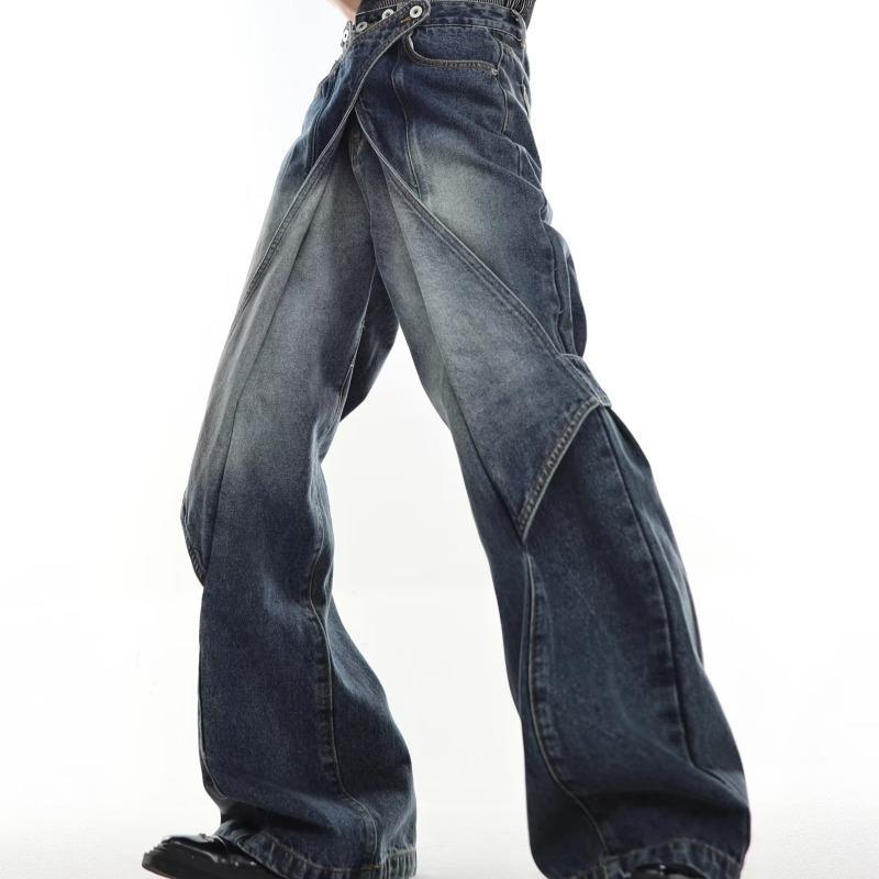 Deconstructed Paneled Flared Wide-Leg Jeans Product Image