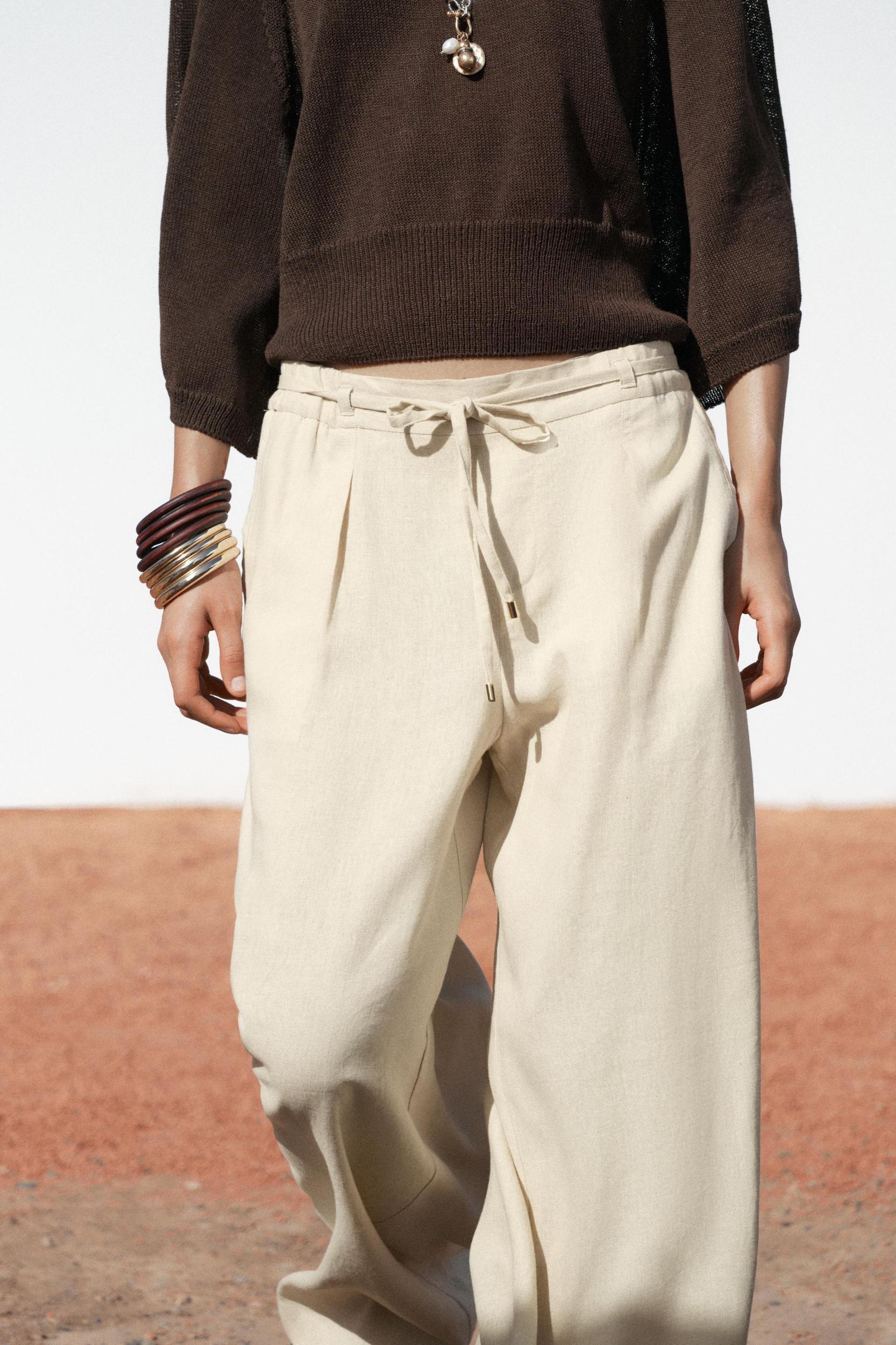 WIDE LEG LINEN BLEND PANTS Product Image