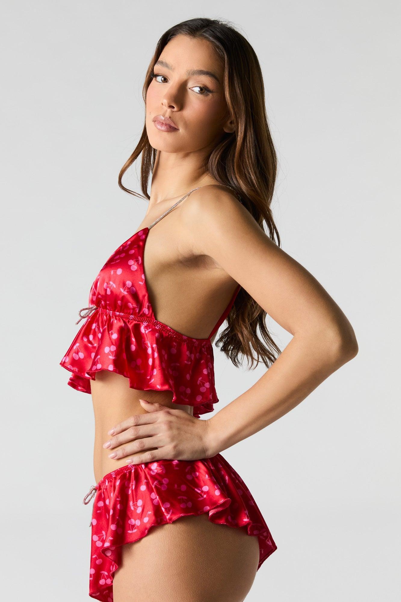 Satin Rhinestone Flowy Tank & Short 2 Piece Pajama Set Female Product Image