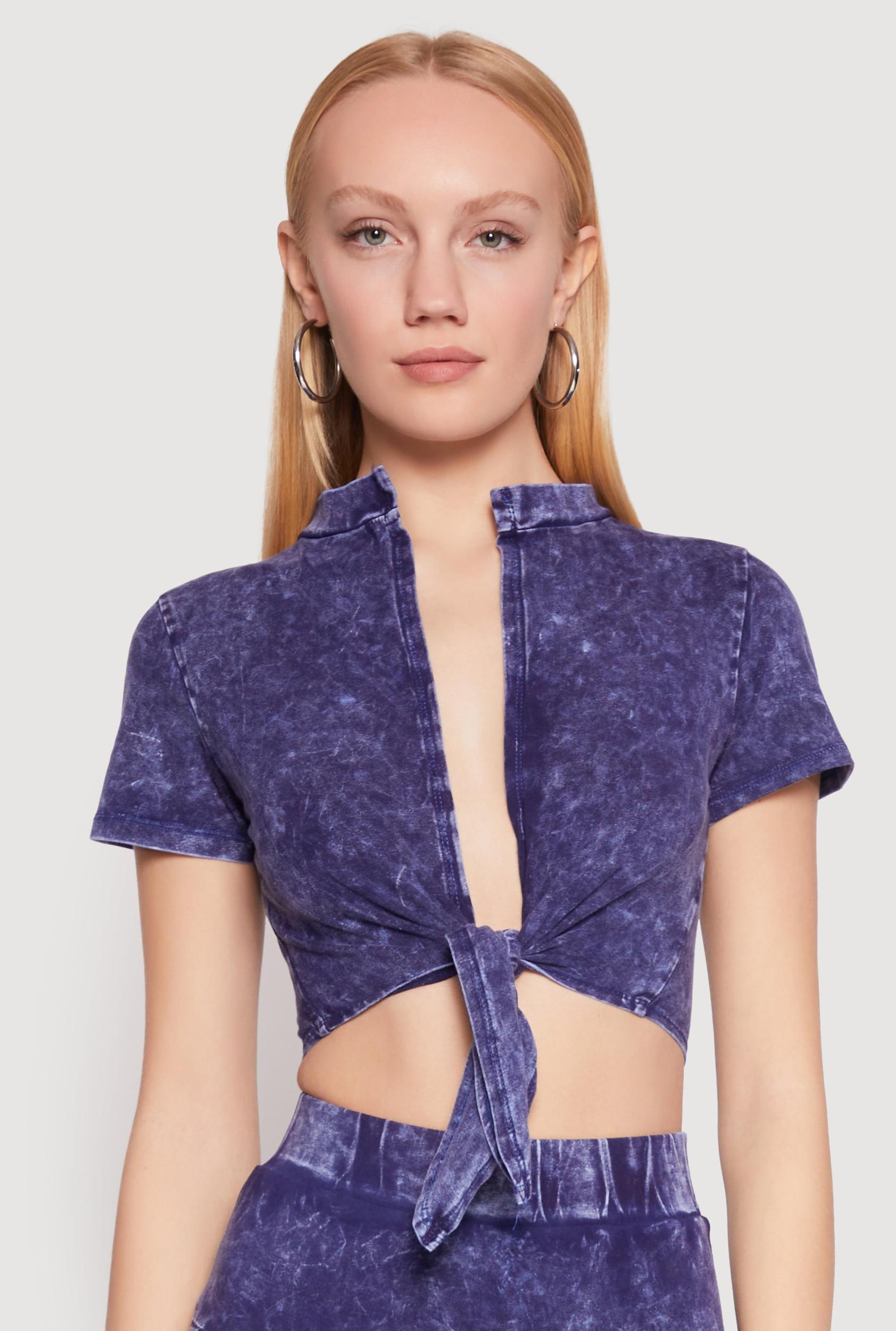 Womens Mineral Wash Tie Front Crop Top Product Image