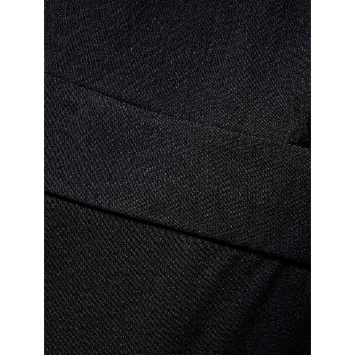 Plus Size Geometric Square Neck Raglan Sleeve Elastic Waist Dress Black Women At the Office Non Square Neck Half Sleeve Curvy Midi Dress BloomChic 12/L Product Image