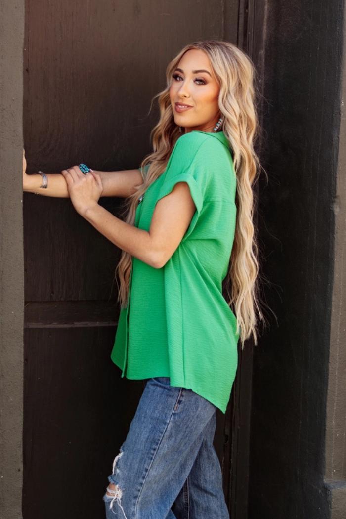 Pleated Button Woven Top Product Image