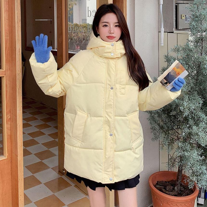 Hooded Button-Up Puffer Jacket Product Image