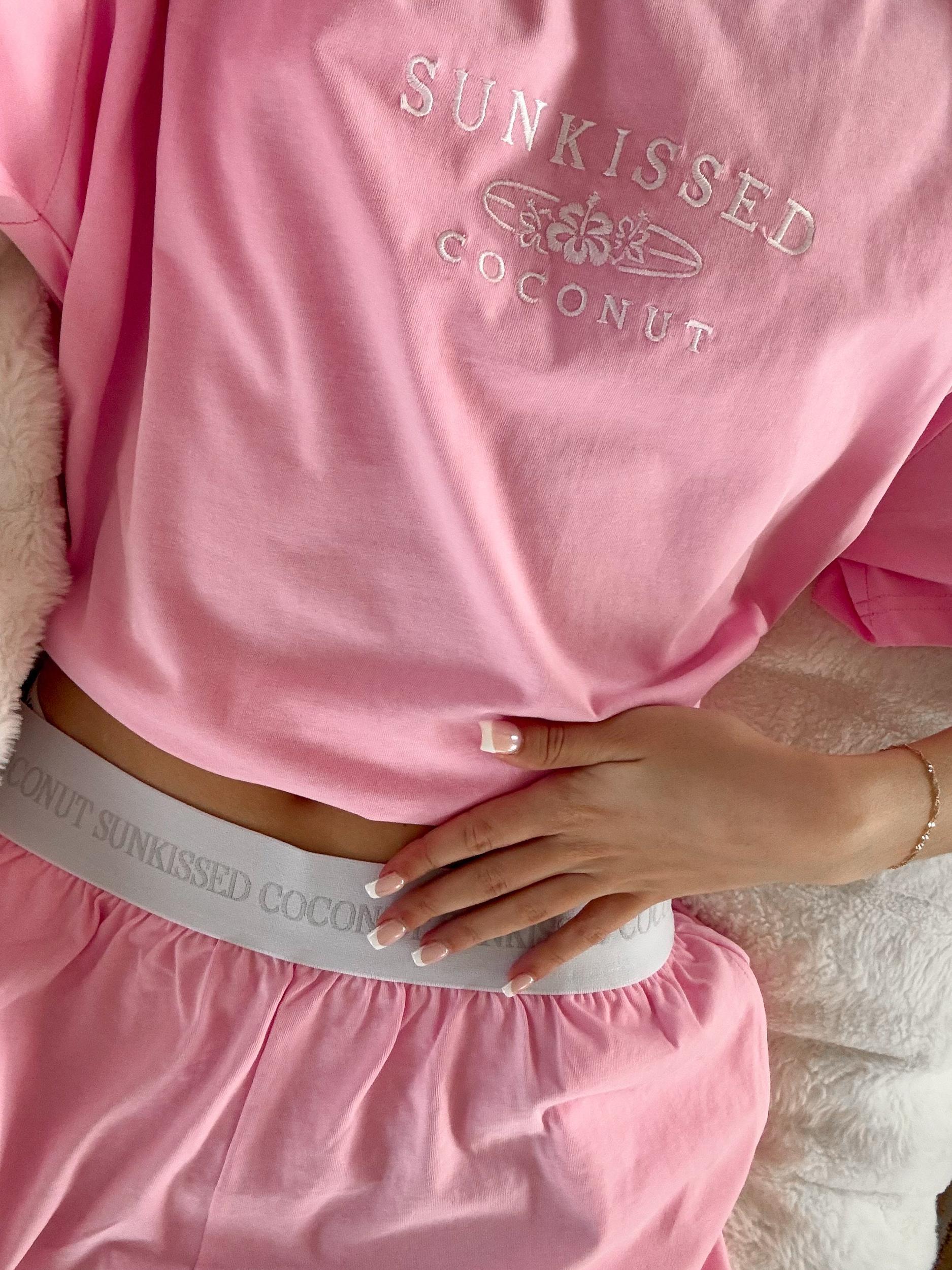 Lush Pink Basic Watercolor Embroider Tee Product Image