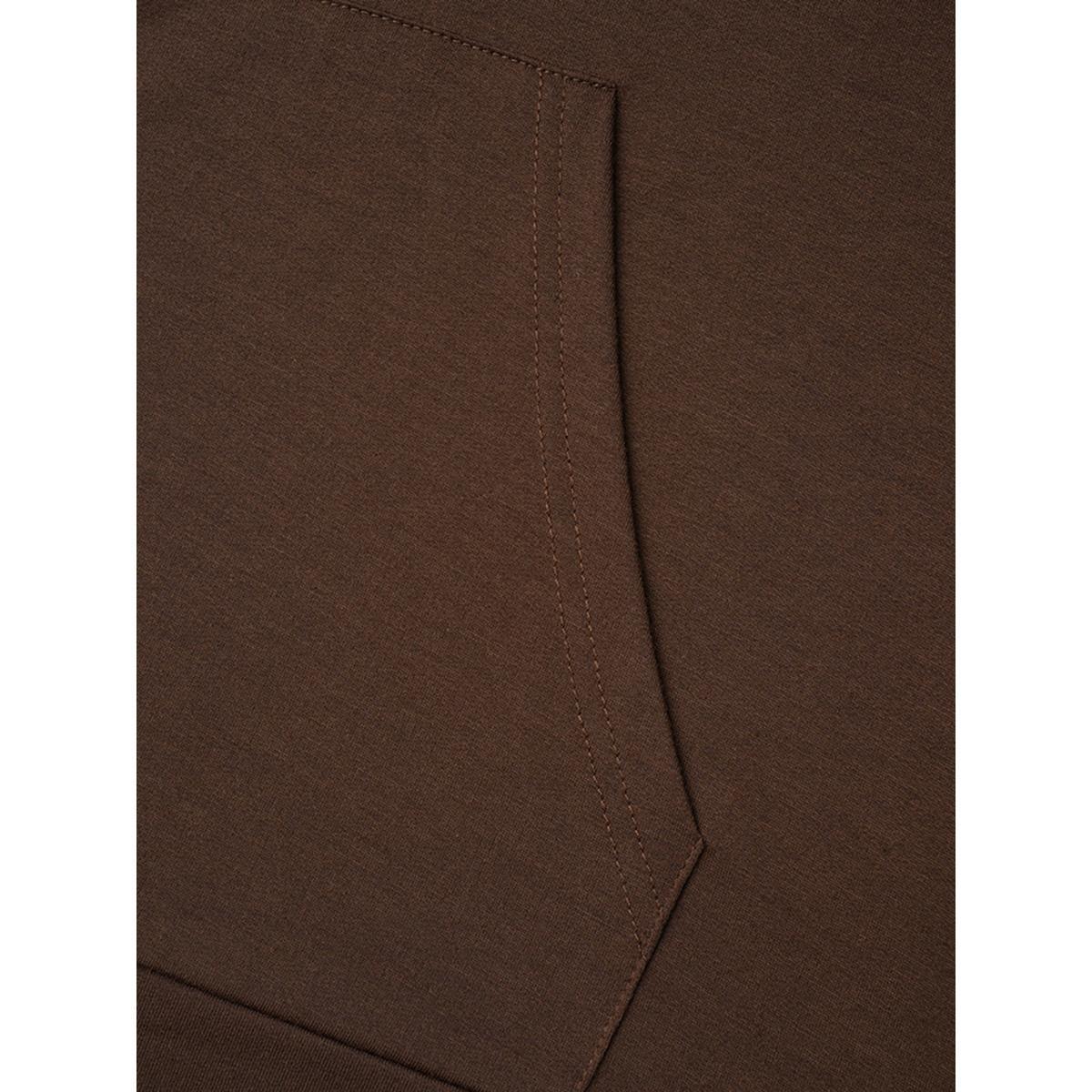 Plus Size Floral Zipper Patch Pocket Hooded Sweatshirt Women Browncoffeecolor Casual Contrast Loose Hooded Everyday Sweatshirts BloomChic 10/M Product Image