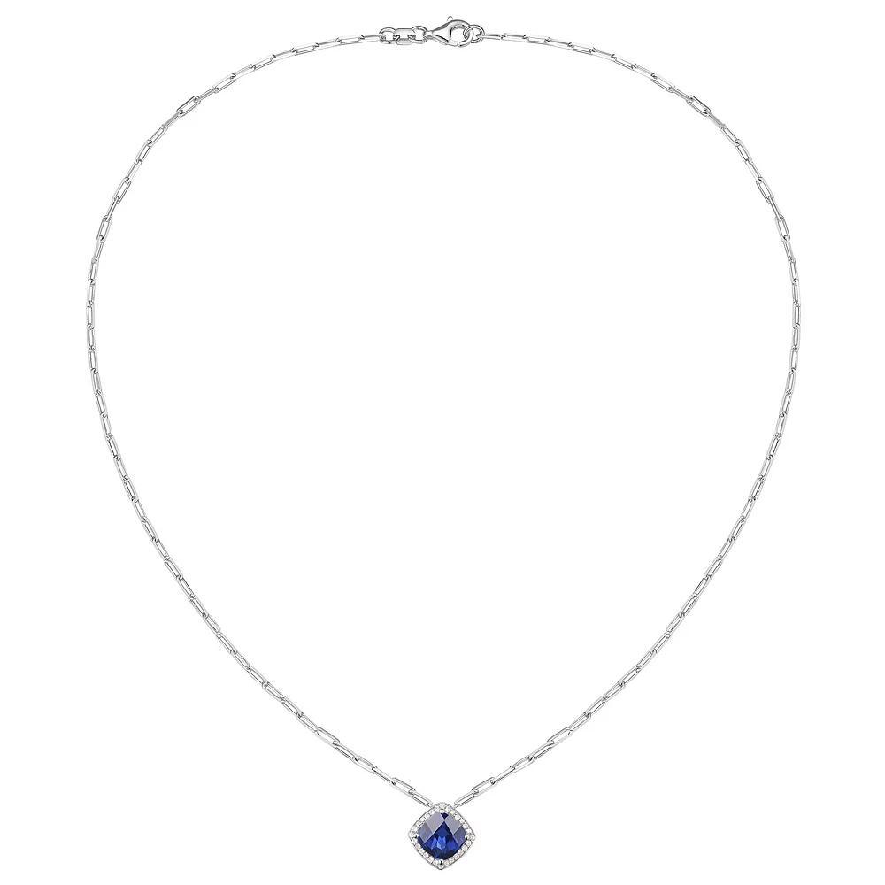 Sterling Silver Lab-Created Blue & White Sapphire Pendant Necklace, Women's, Size: 17" Product Image