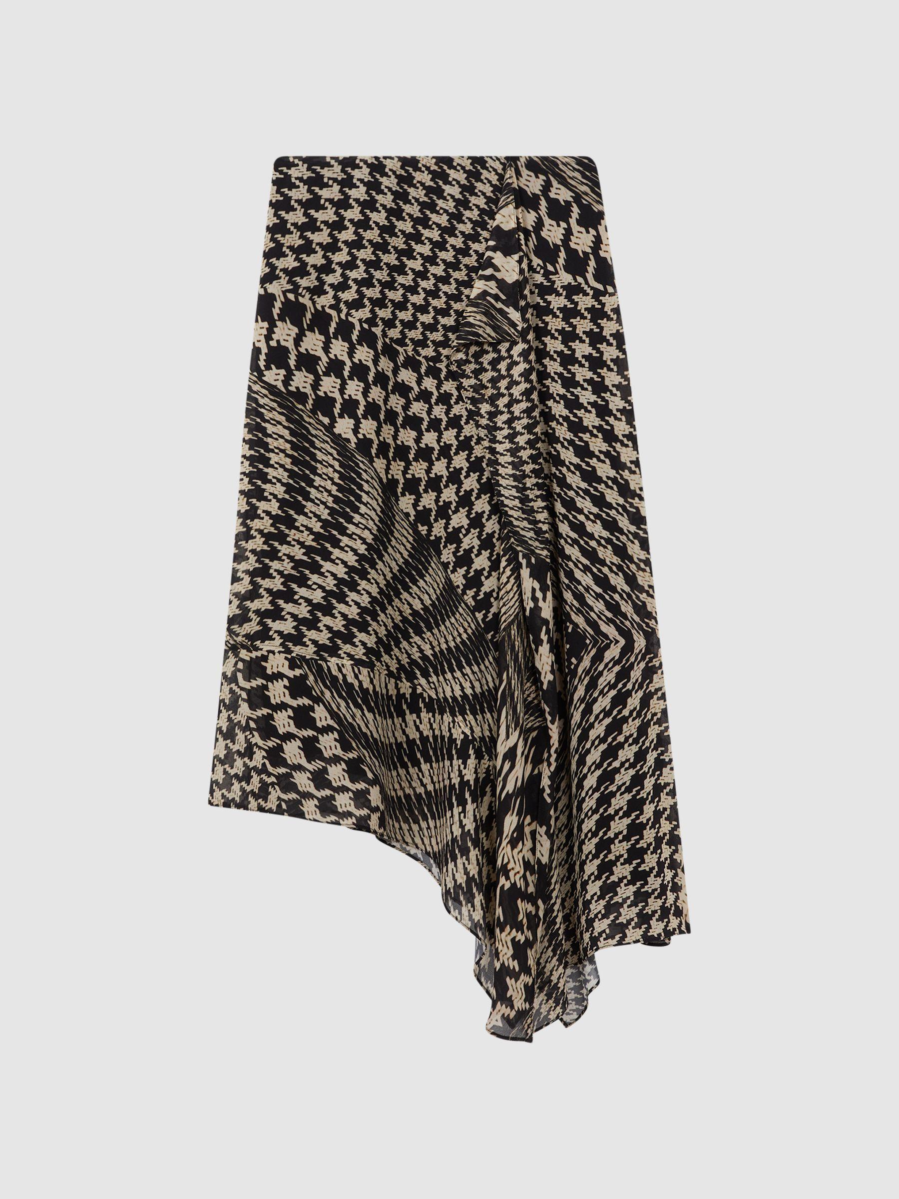Dogtooth Asymmetric Midi Skirt in Black/White Product Image