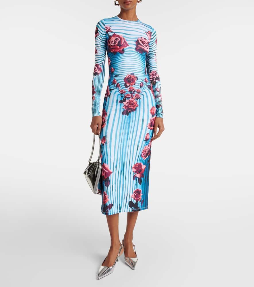 JEAN PAUL GAULTIER Floral Jersey Midi Dress In Blue Product Image
