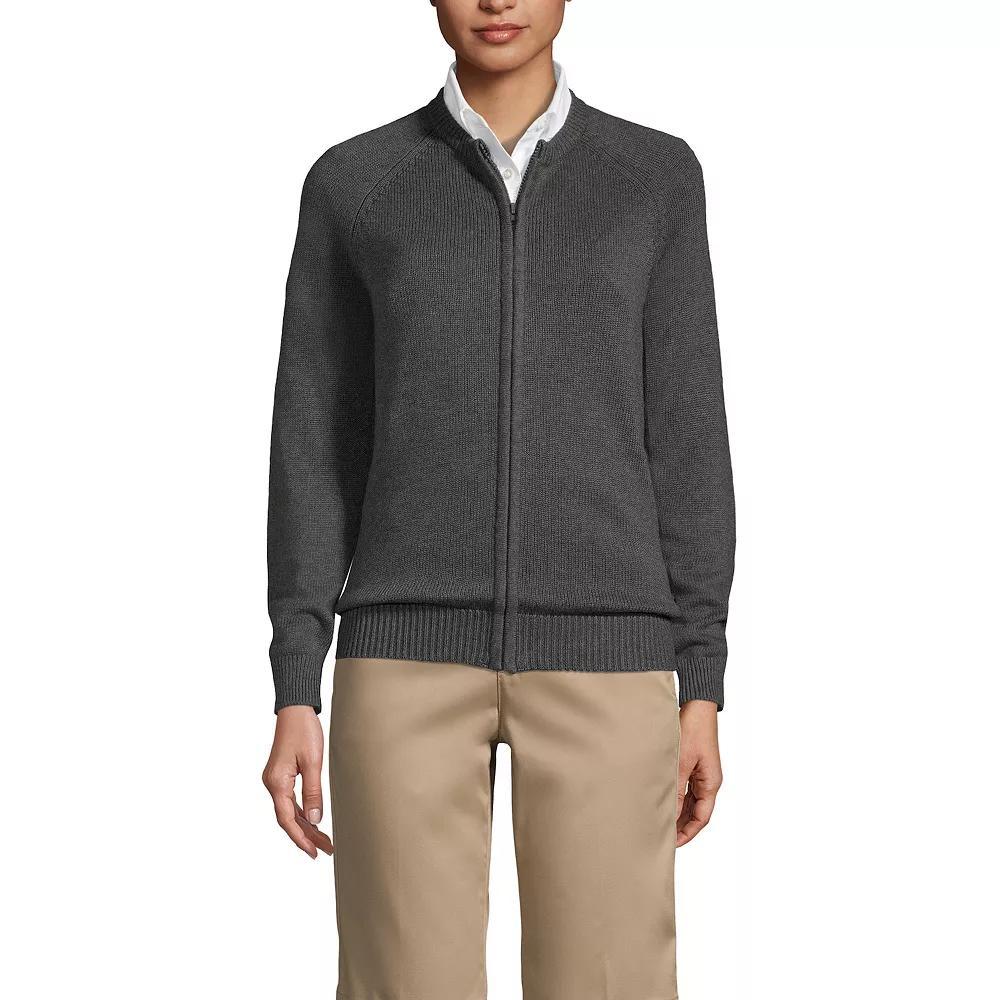 Women's Lands' End School Uniform Zipper-Front Cardigan Sweater, Size: Large, Classic Blue Product Image