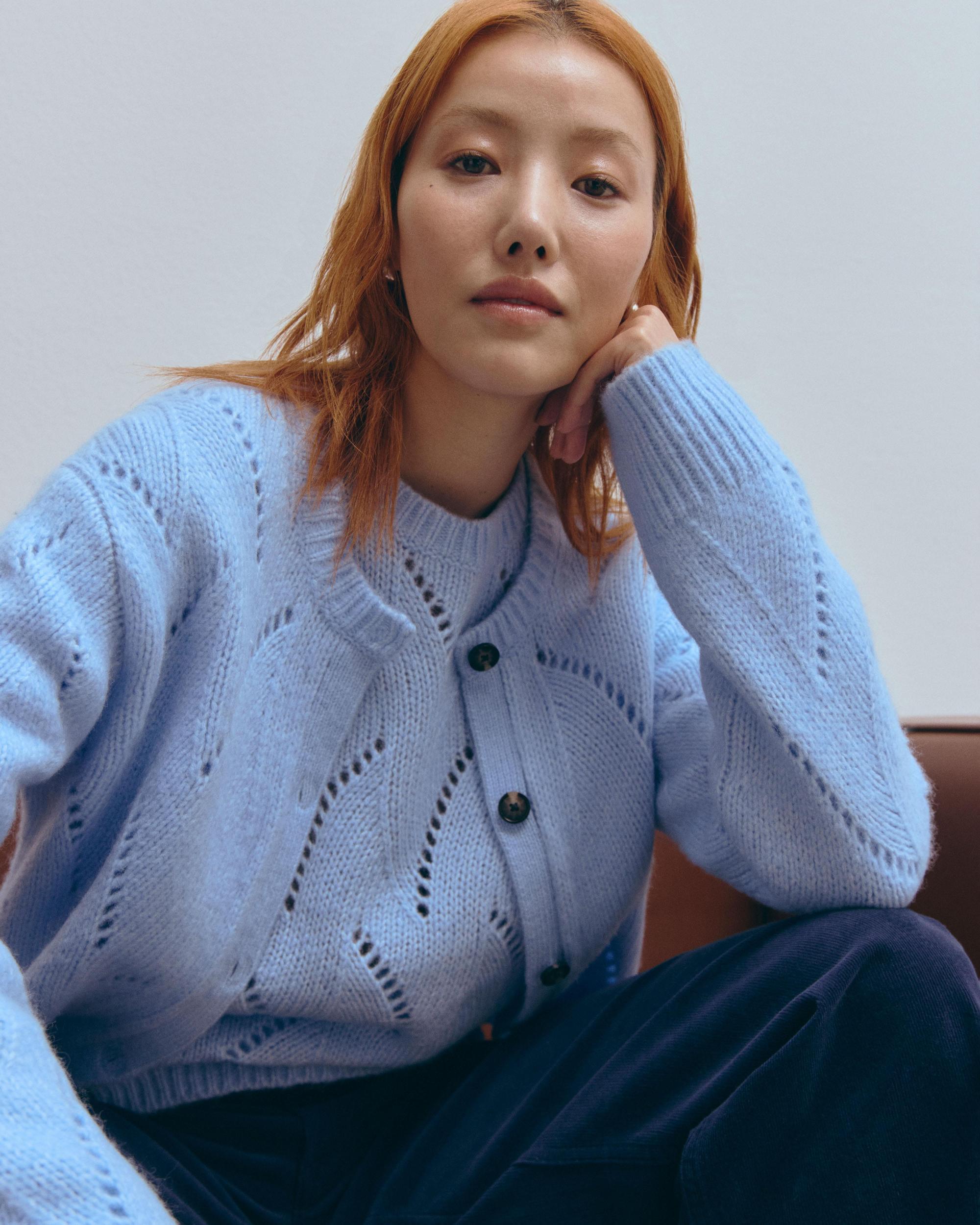 The Pointelle Cardigan in Cloud Product Image