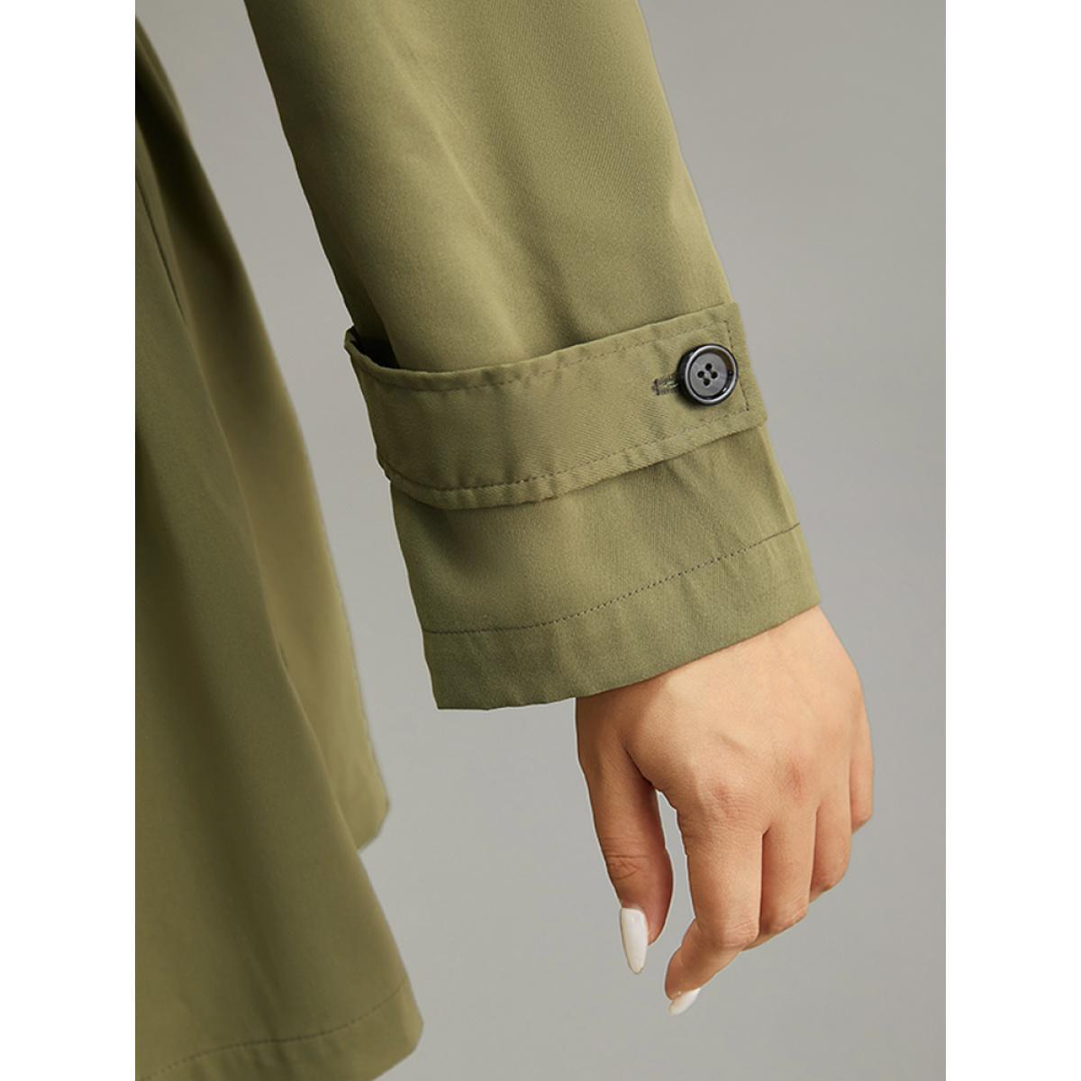 Plus Size Plain Double Breasted Belted Pocket Windbreaker Women ArmyGreen Casual Plain Ladies Dailywear Winter Coats BloomChic 10/M Product Image