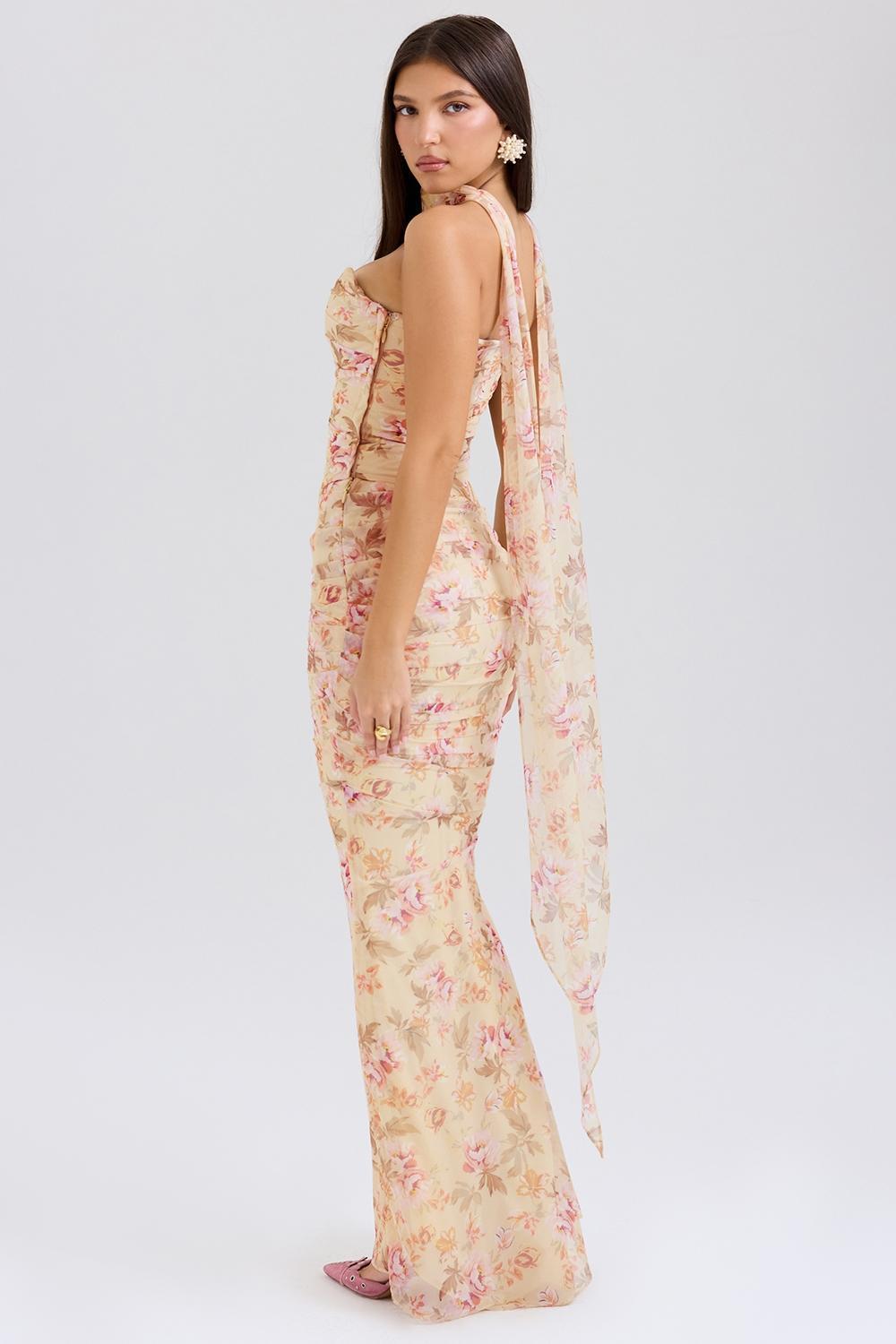 Cassidy  honeyflower print fluted hem maxi skirt Product Image