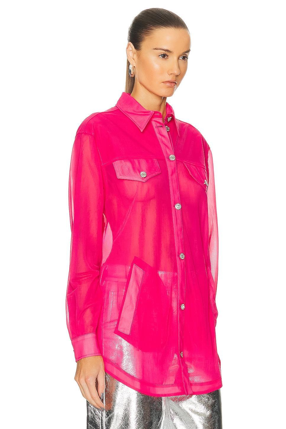 Moschino Jeans Nylon Long Sleeve Button Up in Red Product Image