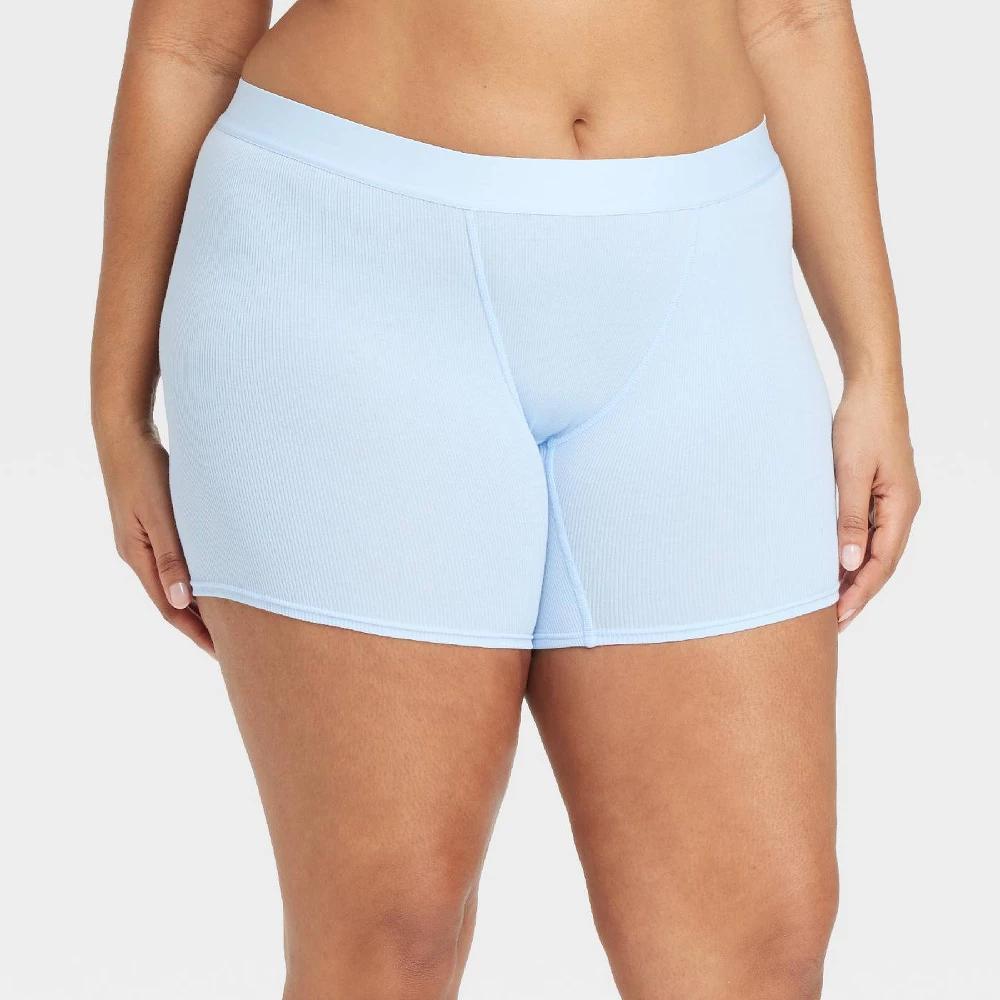 Women's Cotton Blend Ribbed Boxer Briefs Underwear - Auden™ Light Blue Product Image