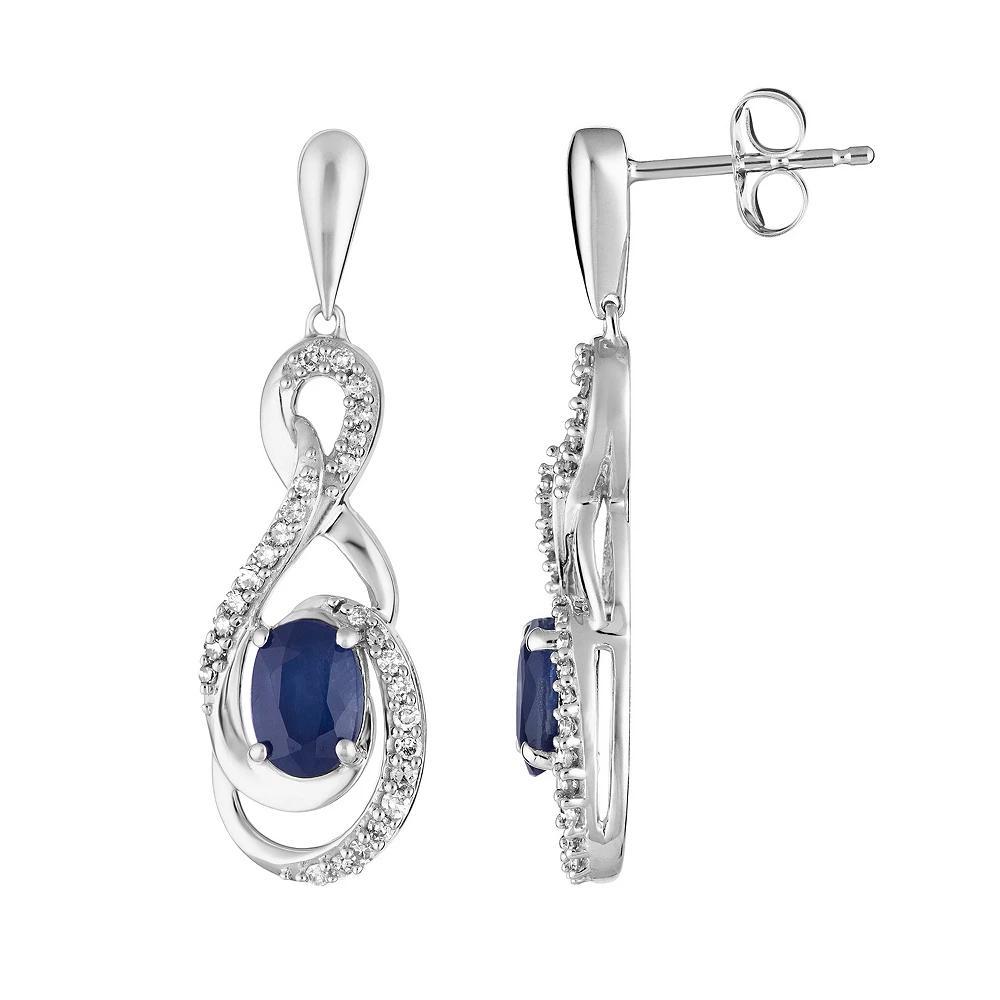 10k White Gold Sapphire & 1/5 Carat T.W. Diamond Drop Earrings, Women's, 10k Whgold Product Image